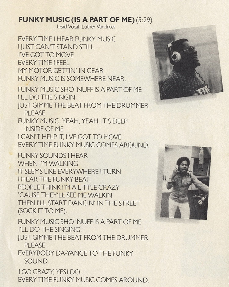 Lyric sheet for Luther’s “Funky Music,” the basis for Bowie’s “Fascination.”